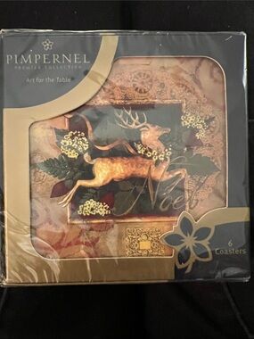 Pimpernel Premiere Collection Vintage Reindeer Collage Noel Coasters 6